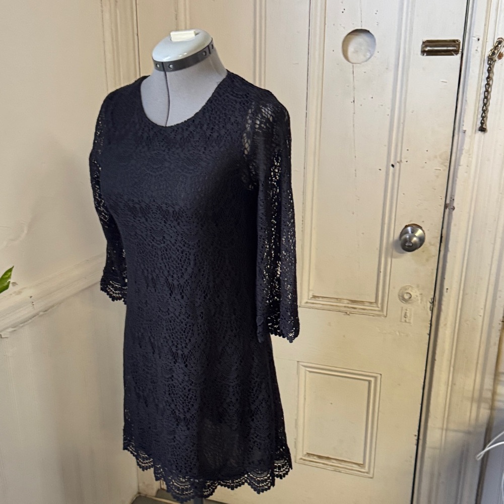 Divided Black Lace 3/4 Sleeve Dress